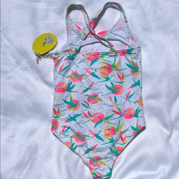 Pink and Green One Piece Swimwear with Tropical Print - Picture 3 of 6